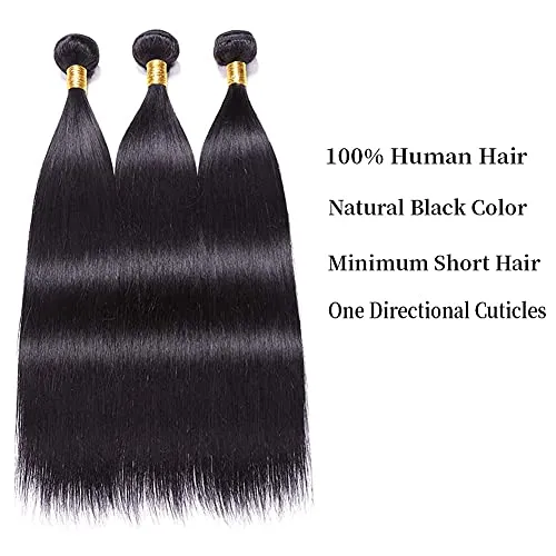 3 Bundles Brazilian Human Hair with Closure Straight Bundles 18 20 22 and 16 Inch Free Part Lace Closure 9A Remy Hair Natural Color - ZIYU Hair