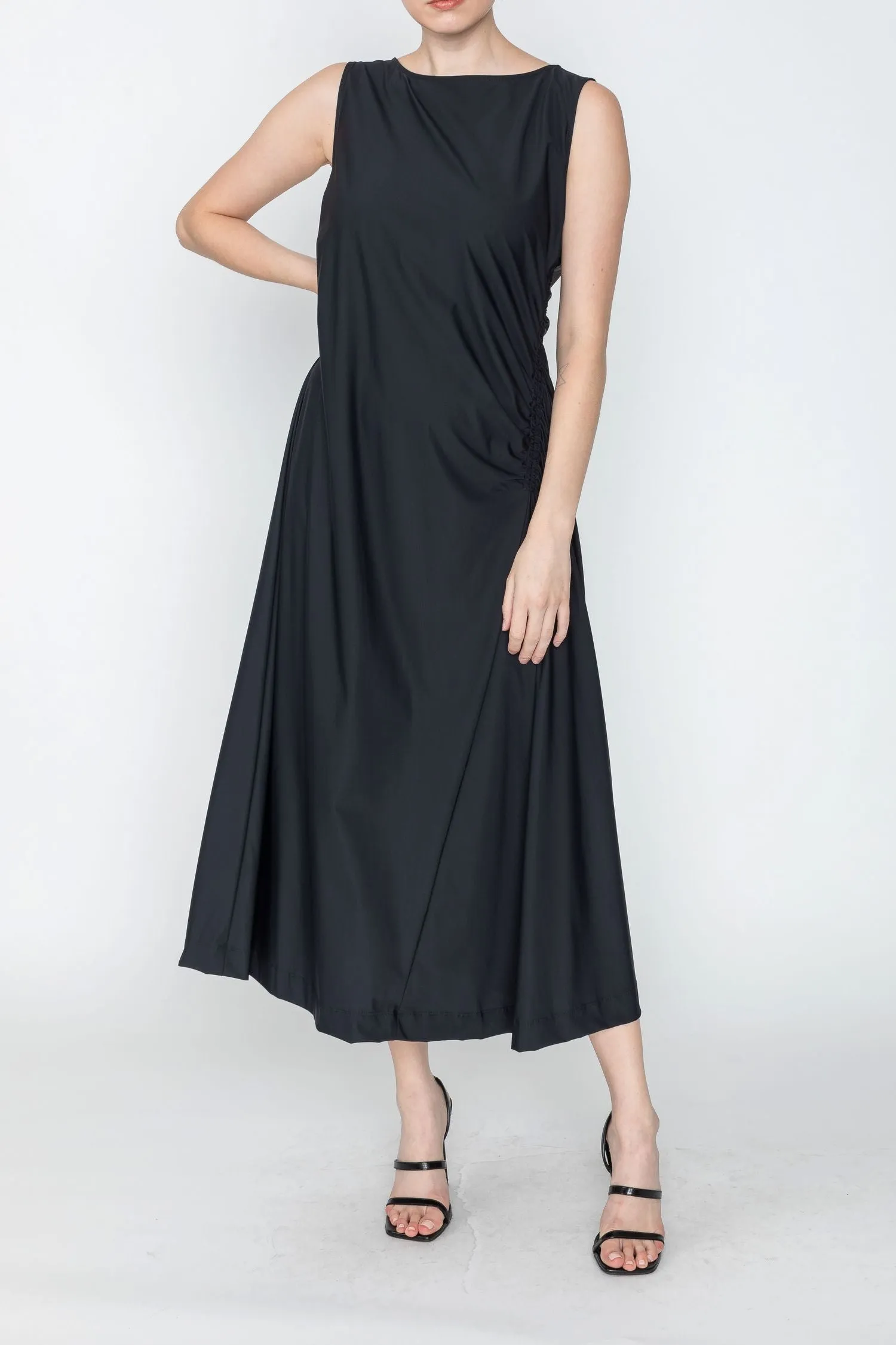 Black Side Drape Tank Dress