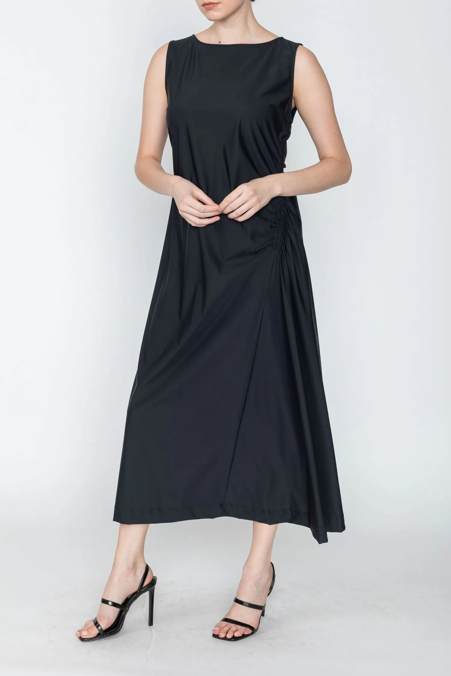 Black Side Drape Tank Dress