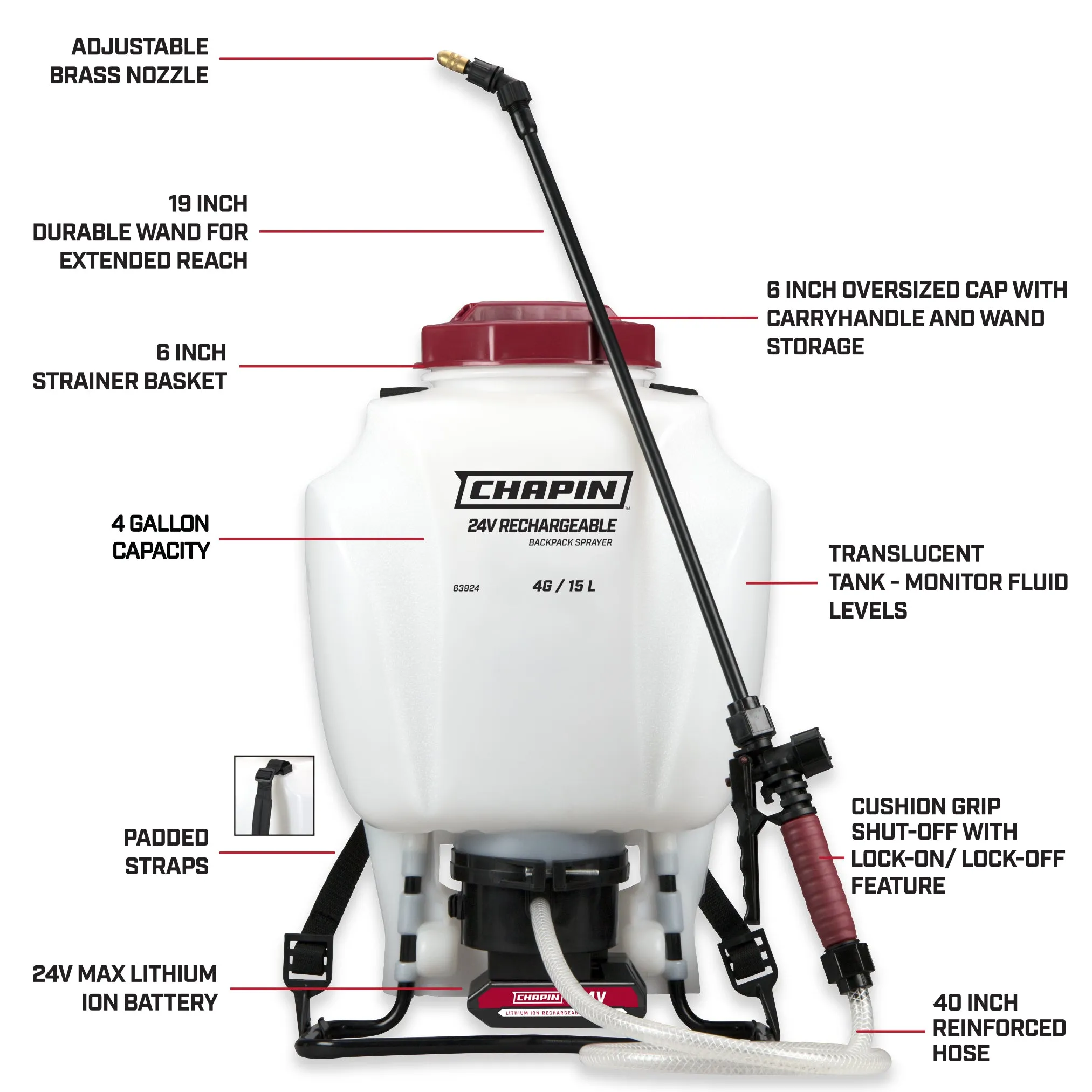 Chapin 63924: 4-Gallon 24V Rechargeable Battery Powered Backpack Sprayer for Fertilizers, Herbicides and Pesticides