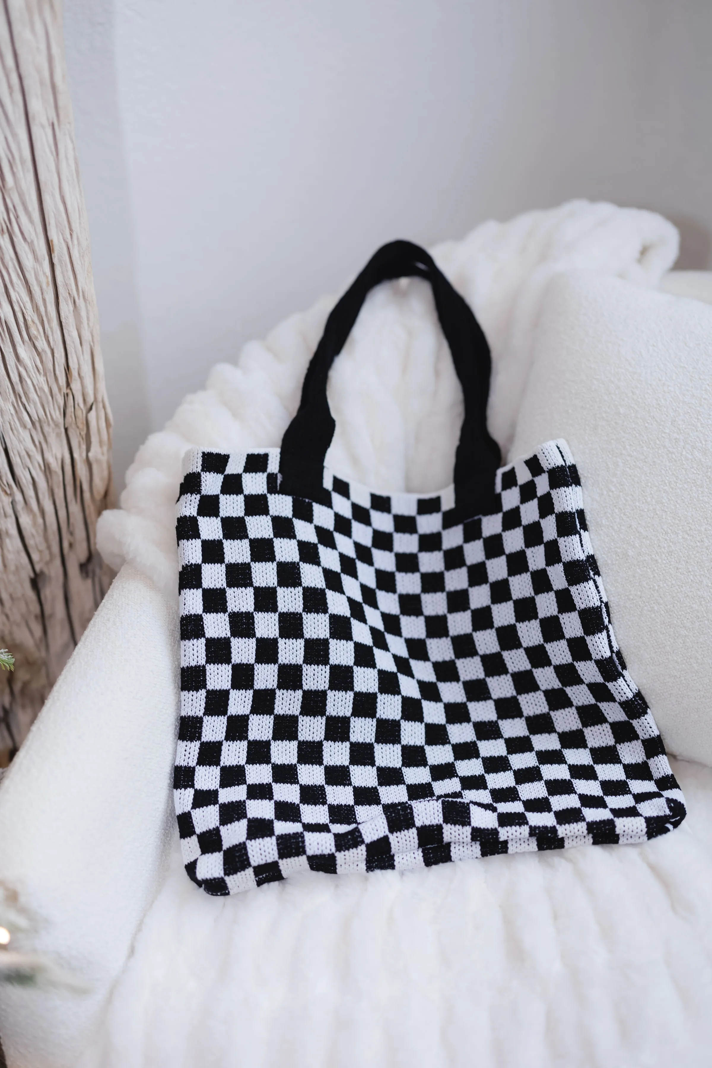 Checkered Canvas Bag-Black/White