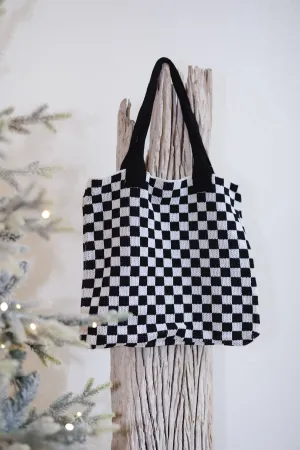 Checkered Canvas Bag-Black/White