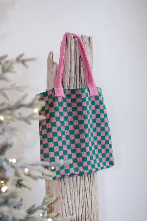 Checkered Canvas Bag-Pink/Green