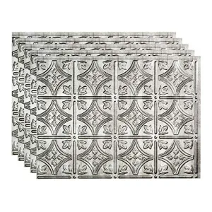 FASÄDE Traditional Style/Pattern 1 Decorative Vinyl 18in x 24in Backsplash Panel in Crosshatch Silver (5 Pack)