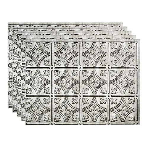 FASÄDE Traditional Style/Pattern 1 Decorative Vinyl 18in x 24in Backsplash Panel in Crosshatch Silver (5 Pack)