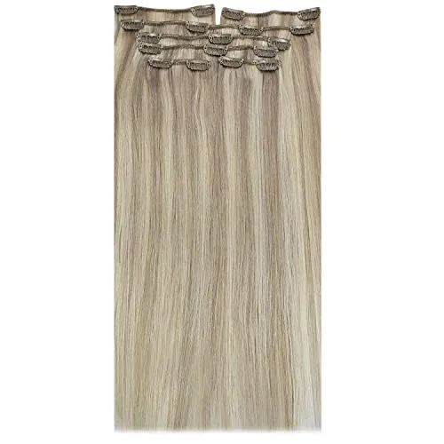 Fshine Clip in Hair Extensions Human Hair Double Weft Human Hair Clip in Extensions Thick 120 Gram 7Pcs Real Hair Extensions Clip in Human Hair 20In Remy Real Hair Ash Blonde Highlighted Bleach Blonde