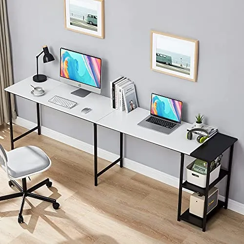 GreenForest L Shaped Desk Reversible with Storage, 94.4 Inch 2-Person Long Desk Computer Gaming Office Desk, Writing Study Corner Desk for Home Office, White/Black