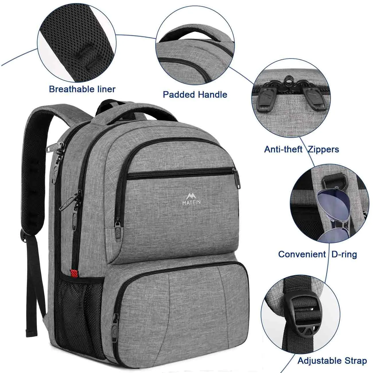 Matein Gray Lunch Backpack for Adults