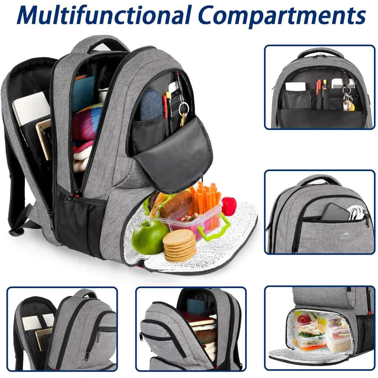 Matein Gray Lunch Backpack for Adults