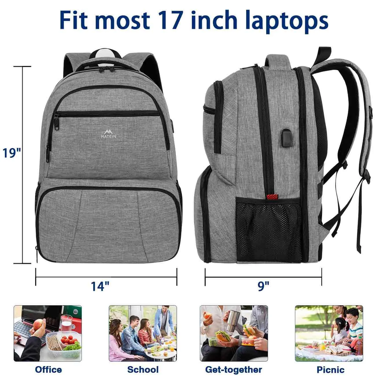 Matein Gray Lunch Backpack for Adults