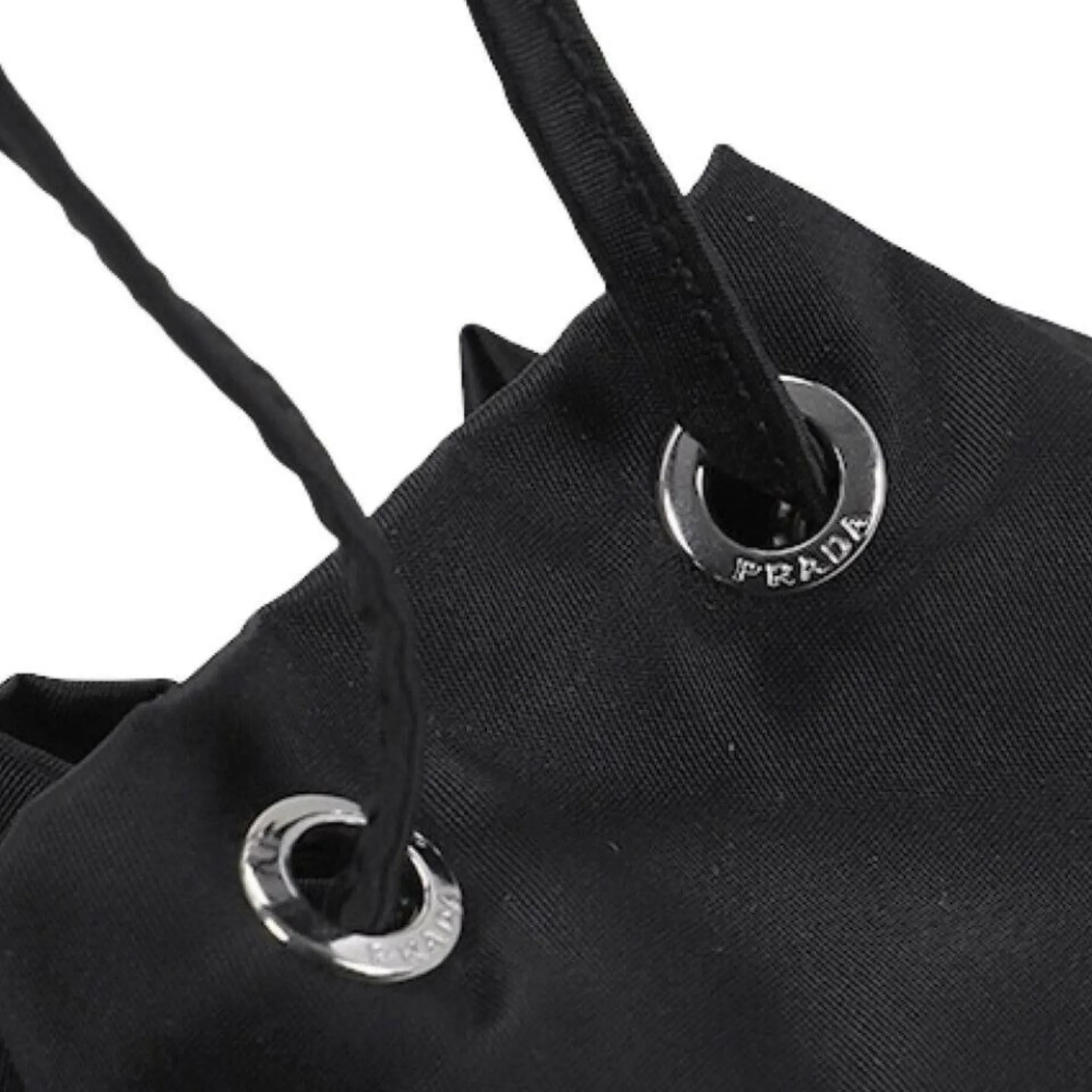 Prada Black Tessuto Nylon Triangle Logo Drawstring Bucket Bag