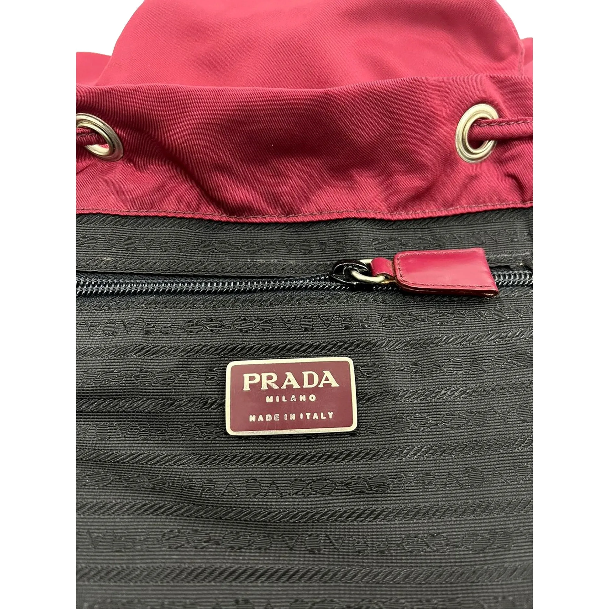 Prada Re-Edition Re-Nylon Drawstring Backpack Fuoco Burgundy Red Medium Womens