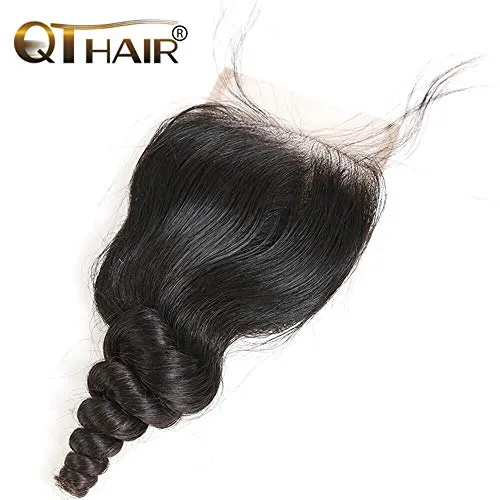 QTHAIR 12A Brazilian Loose Wave Hair Bundles With Closure (14 16 18 12inch) 3 Bundles with 4X4 Lace Closure Free Part Virgin Remy Hair Brazilian Weave Human Hair