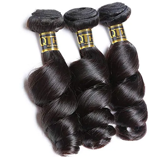 QTHAIR 12A Brazilian Loose Wave Hair Bundles With Closure (14 16 18 12inch) 3 Bundles with 4X4 Lace Closure Free Part Virgin Remy Hair Brazilian Weave Human Hair