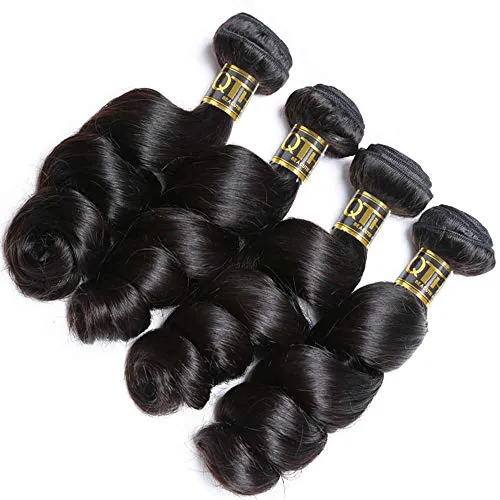 QTHAIR 12A Brazilian Loose Wave Hair Bundles With Closure (14 16 18 12inch) 3 Bundles with 4X4 Lace Closure Free Part Virgin Remy Hair Brazilian Weave Human Hair