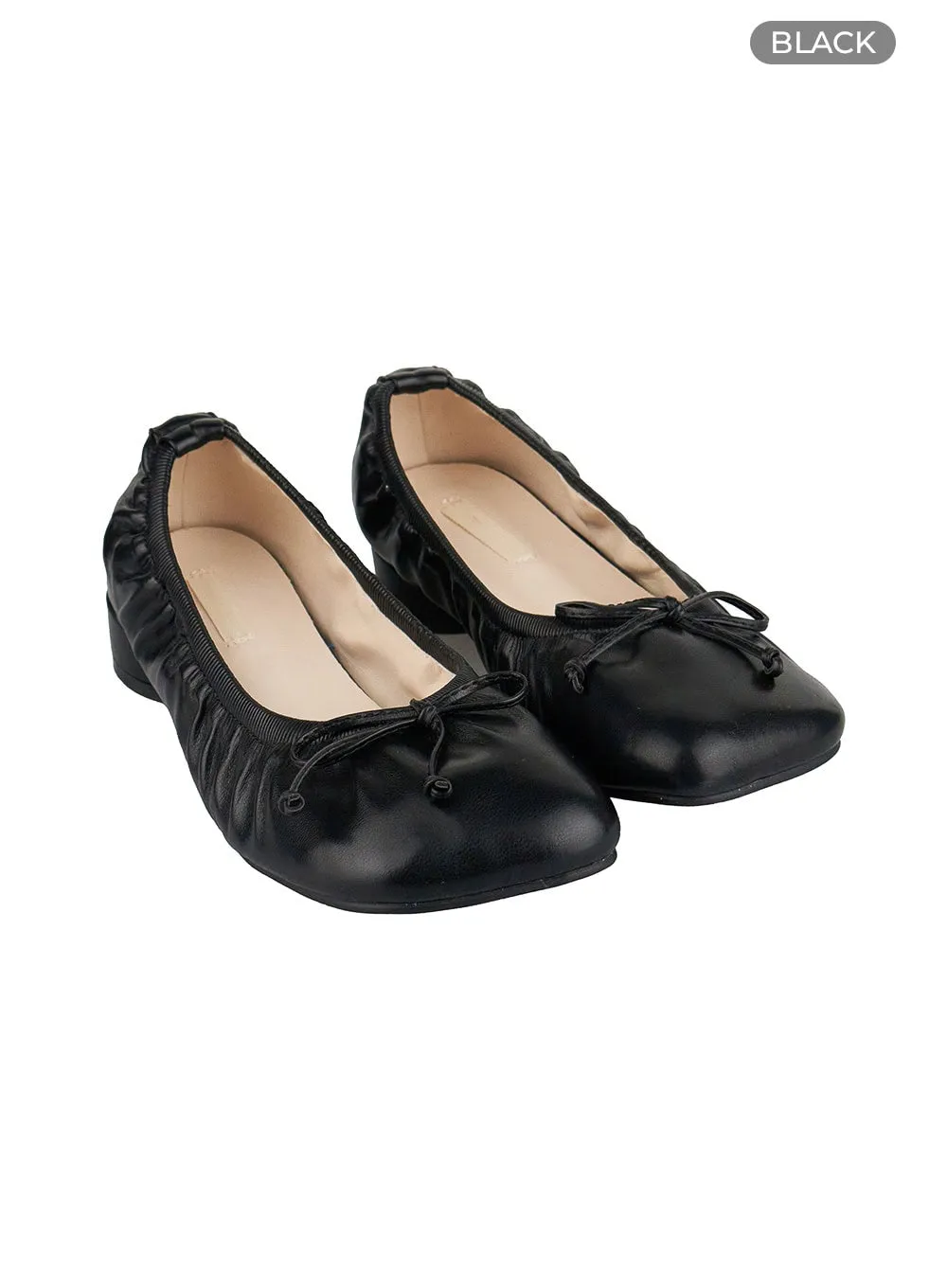 Ribbon Detail Faux Leather Flats OU419