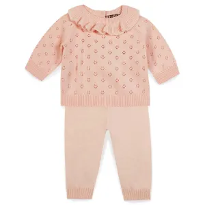 Ruffled Knit Cotton Baby Set - Pink Shell  - FINAL SALE