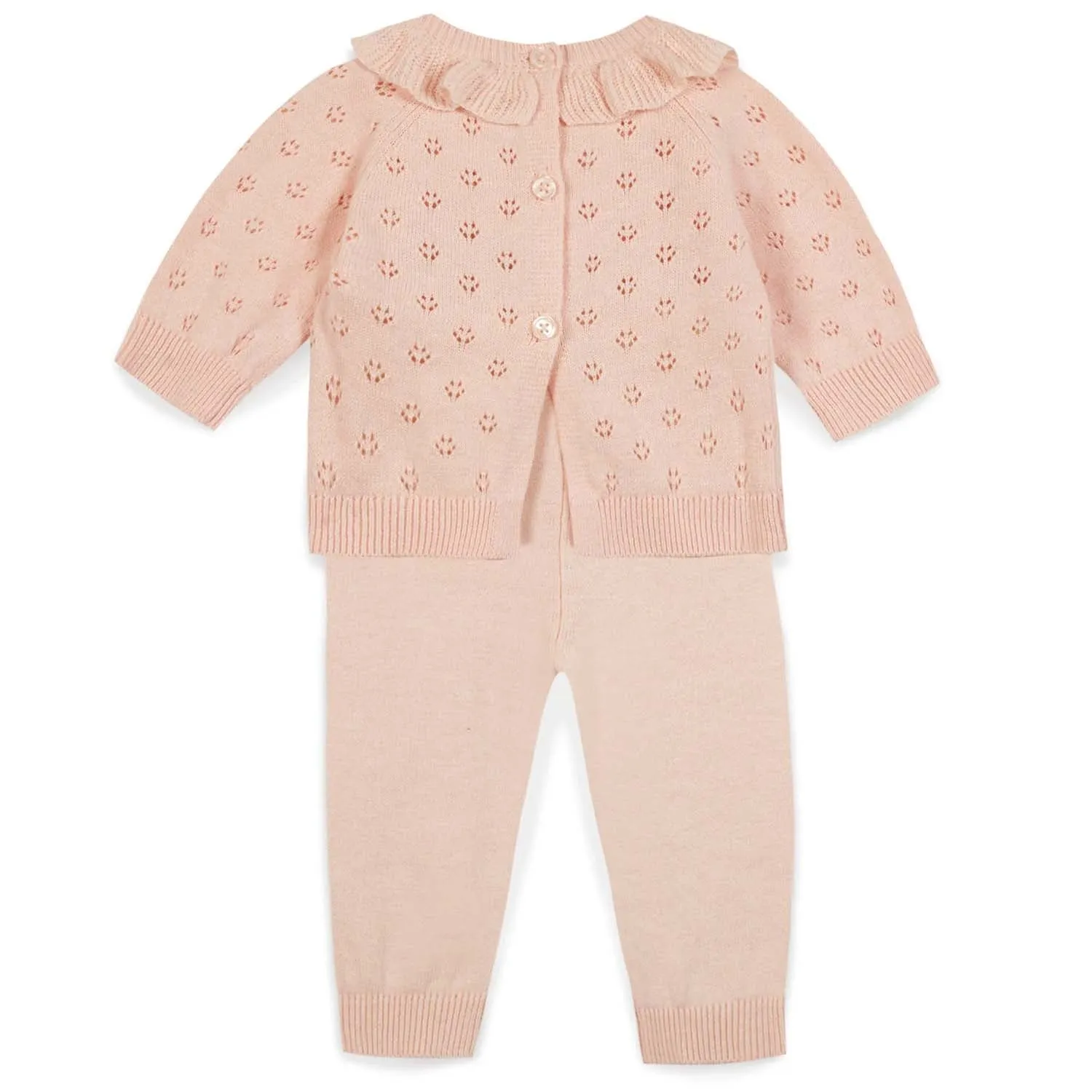 Ruffled Knit Cotton Baby Set - Pink Shell  - FINAL SALE