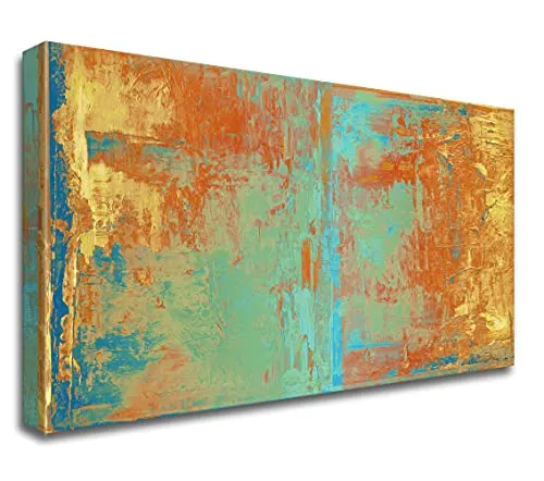 Southwest Style Abstract Canvas Print - Bohemian Art for the Home - Orange, Gold, Blue -"Cabo" (16" x 30", Canvas)