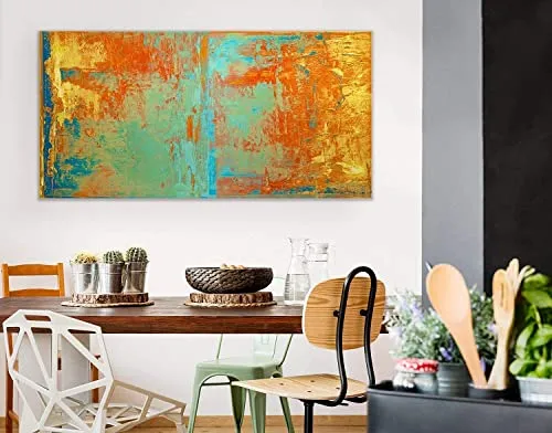 Southwest Style Abstract Canvas Print - Bohemian Art for the Home - Orange, Gold, Blue -"Cabo" (16" x 30", Canvas)