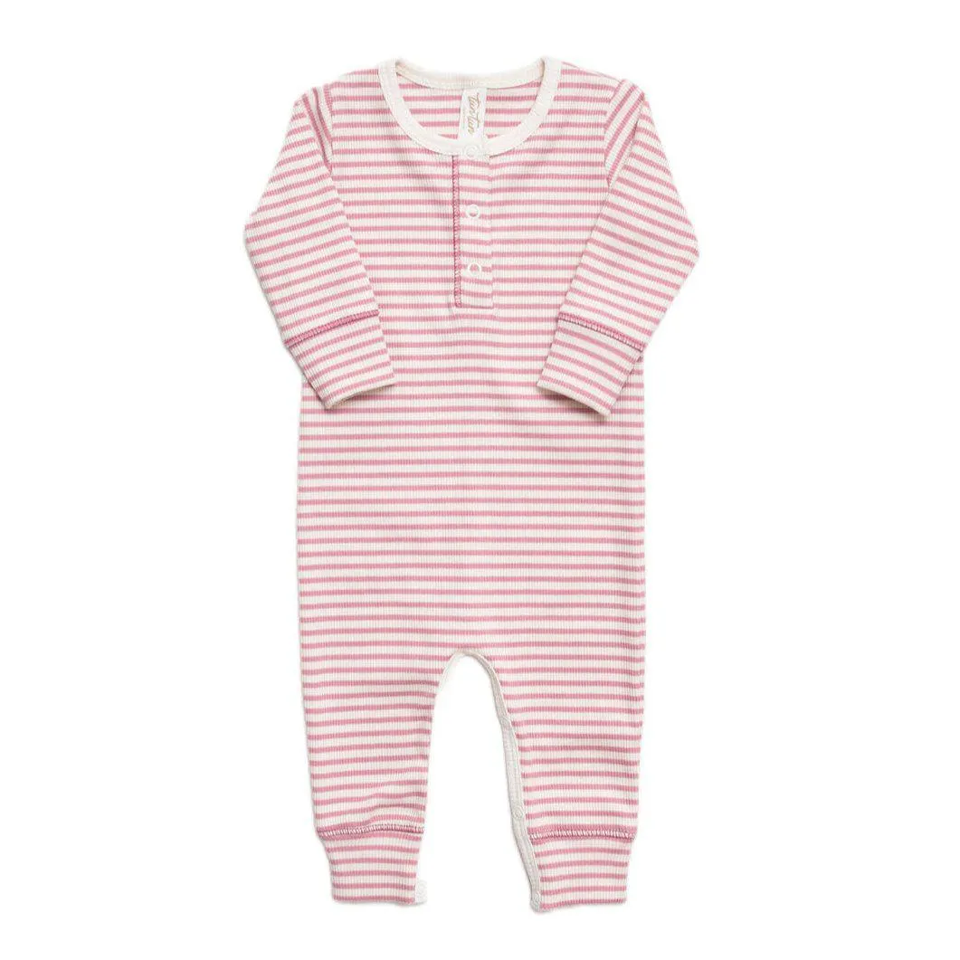 Tun Tun (Peru) - Pima Cotton Henley Jumpsuit - Mauve Stripes