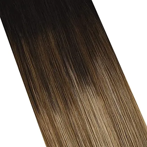 Ugeat Clip in Hair Extensions Human Hair 20 inch 100g 7pcs Real Clip in Hair Extensions with Seamless Weft Thick Natural Hair Extensions for Women #1B/6/16 Balayage Off Black to Brown with Golden Blonde