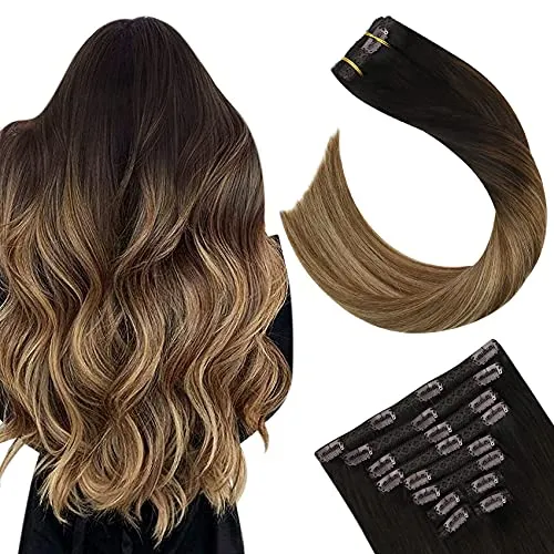 Ugeat Clip in Hair Extensions Human Hair Clip in 20 Inch Human Hair Clip in Extensions 10PCS Balayage #2/6/12 Brown to Blonde Double Weft Clip on Hair Extensions Human Hair