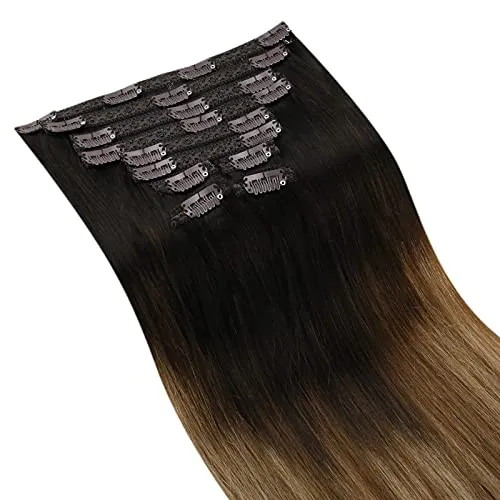 Ugeat Clip in Hair Extensions Human Hair Clip in 20 Inch Human Hair Clip in Extensions 10PCS Balayage #2/6/12 Brown to Blonde Double Weft Clip on Hair Extensions Human Hair