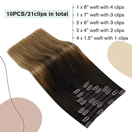 Ugeat Clip in Hair Extensions Human Hair Clip in 20 Inch Human Hair Clip in Extensions 10PCS Balayage #2/6/12 Brown to Blonde Double Weft Clip on Hair Extensions Human Hair