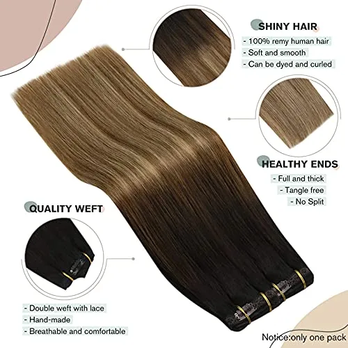 Ugeat Clip in Hair Extensions Human Hair Clip in 20 Inch Human Hair Clip in Extensions 10PCS Balayage #2/6/12 Brown to Blonde Double Weft Clip on Hair Extensions Human Hair