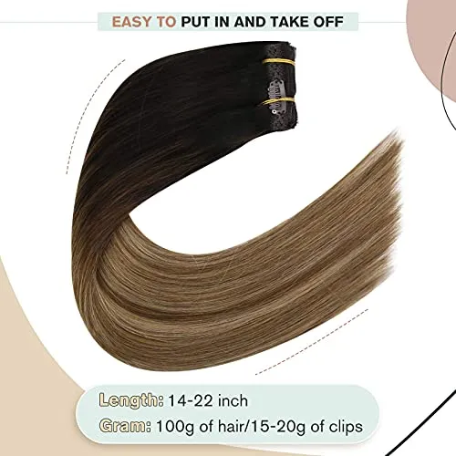 Ugeat Clip in Hair Extensions Human Hair Clip in 20 Inch Human Hair Clip in Extensions 10PCS Balayage #2/6/12 Brown to Blonde Double Weft Clip on Hair Extensions Human Hair