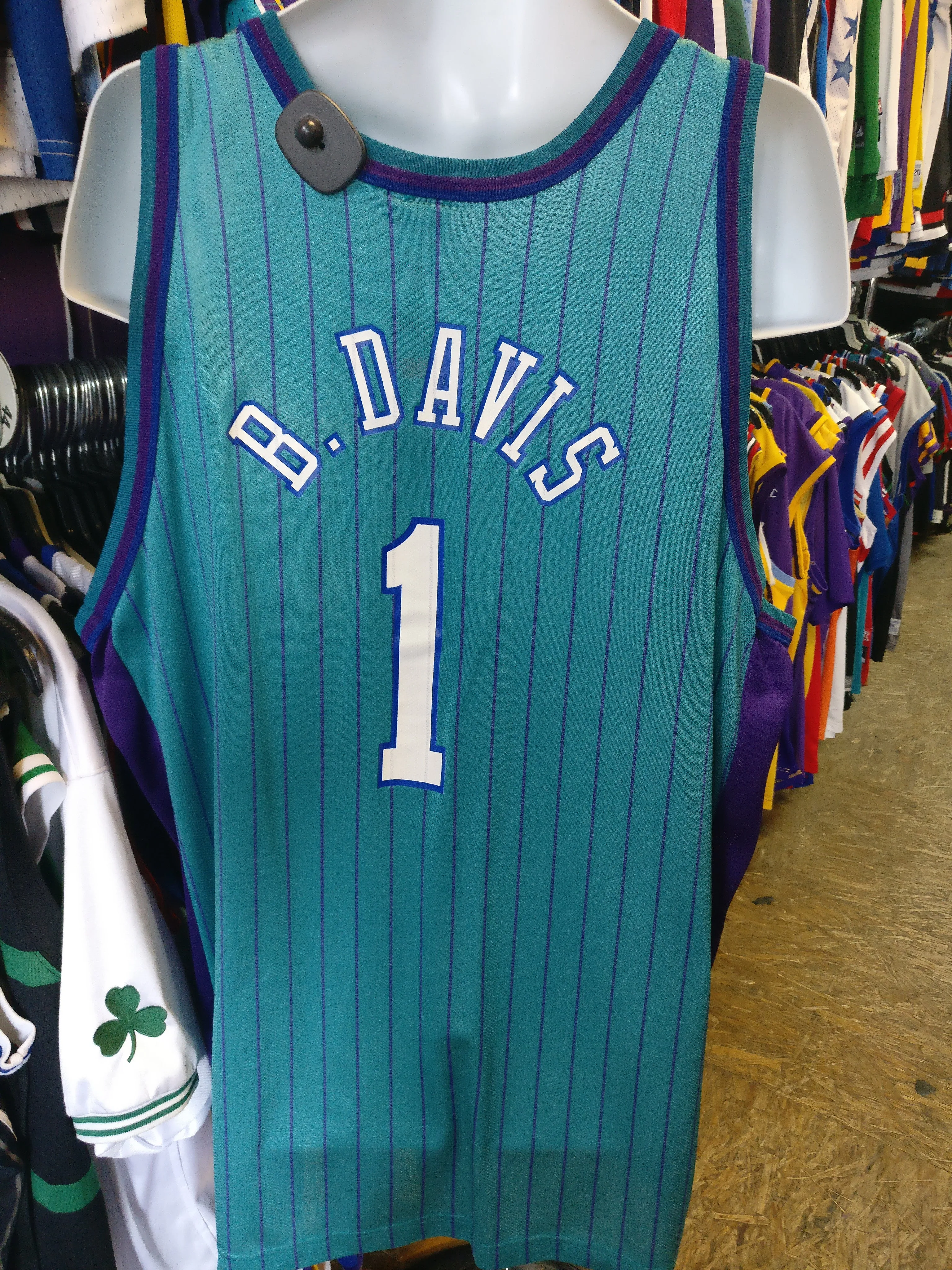 Vtg#1 BARON DAVIS Charlotte Hornets NBA Pinstripe Jersey 52(Deadstock)