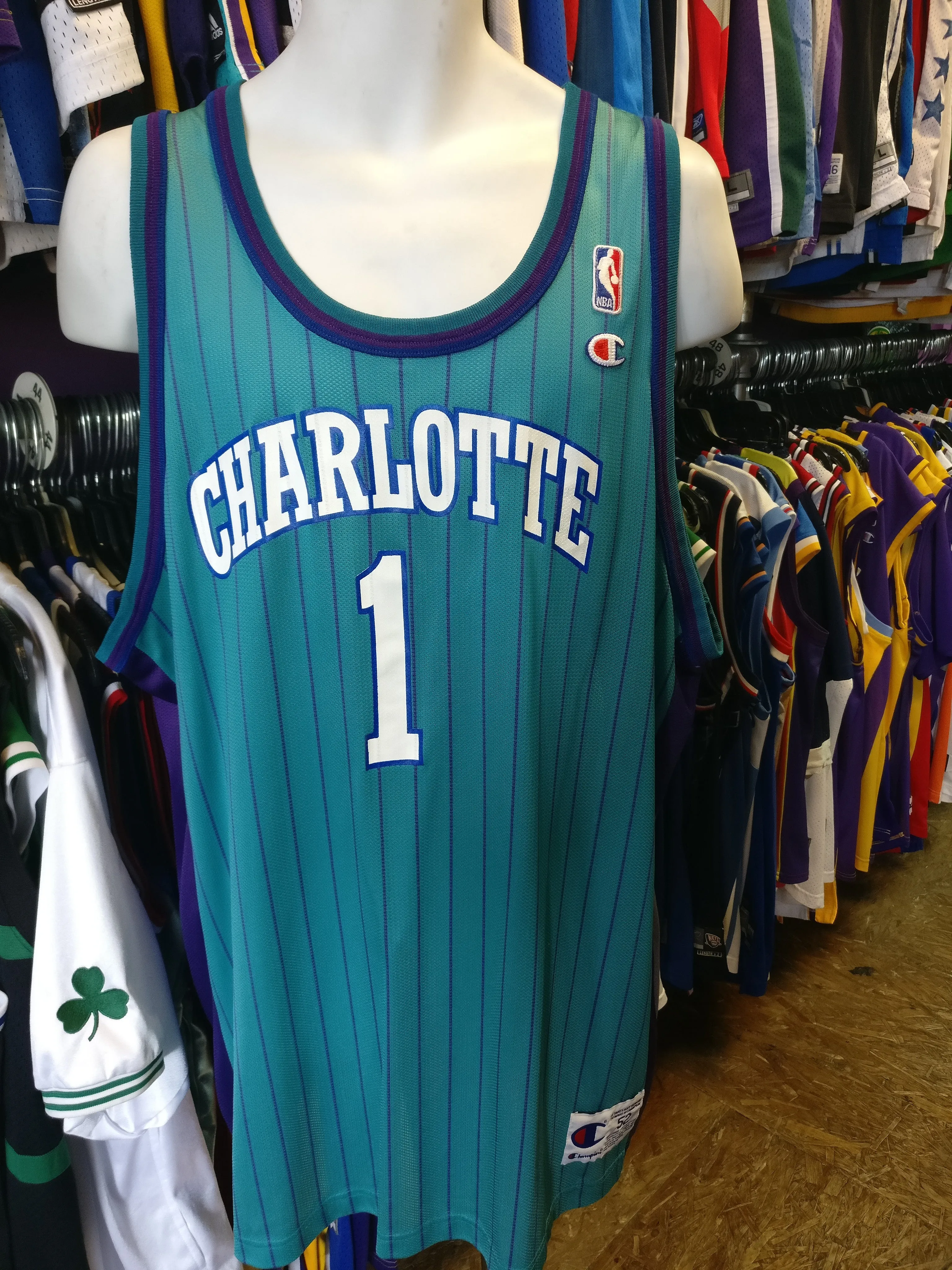 Vtg#1 BARON DAVIS Charlotte Hornets NBA Pinstripe Jersey 52(Deadstock)